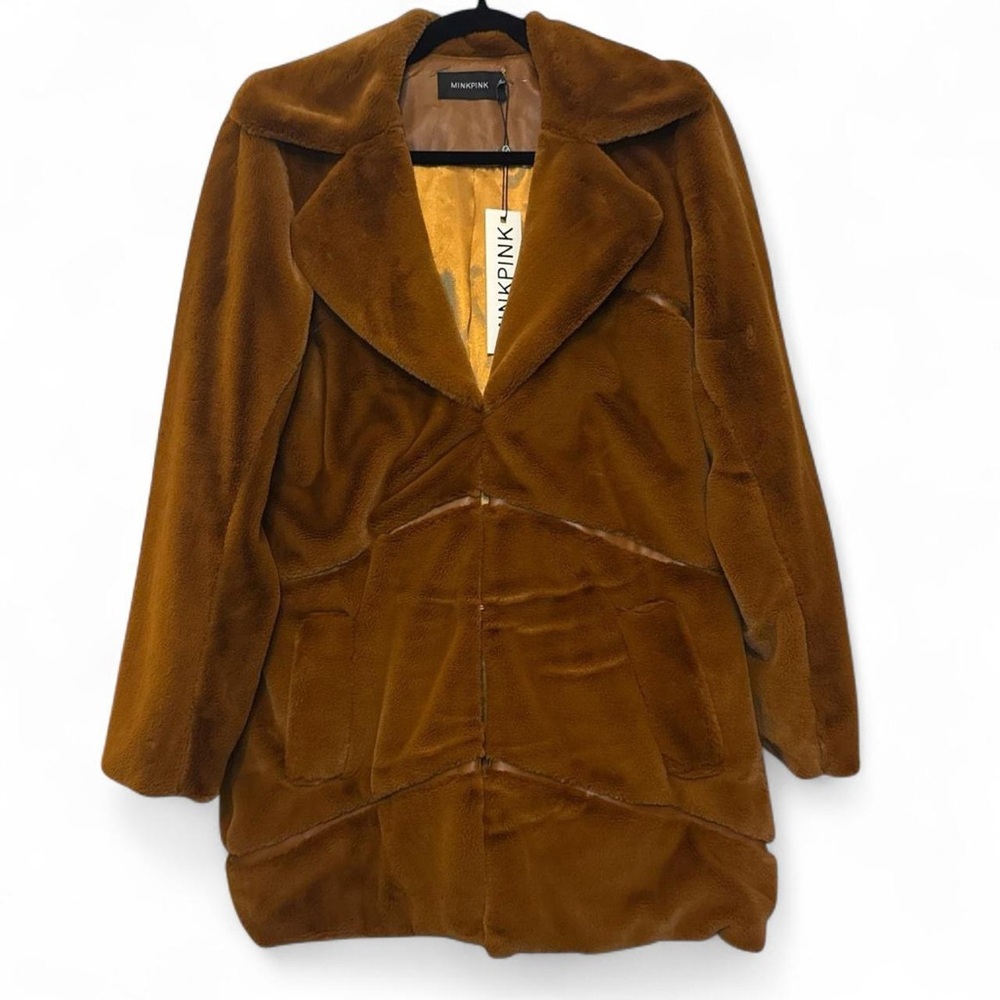 NWT MINKPINK Women's Pumpkin Spice Brown Orange Faux Fur Penny Lane Coat — SMALL - Picture 3 of 7